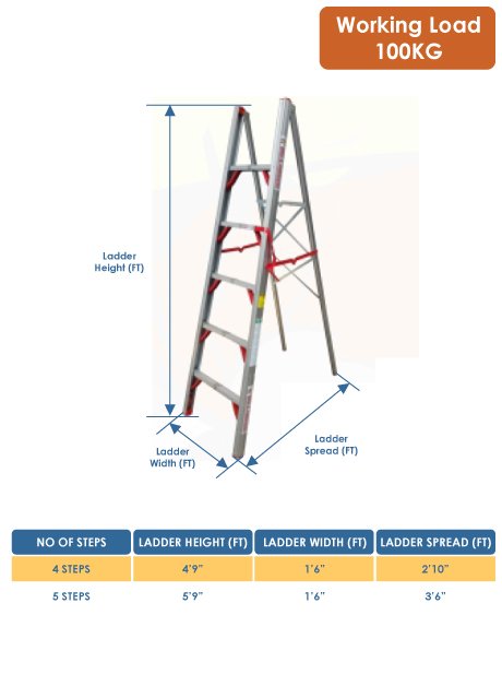 Aluminium Single Sided Folding Step Ladder 4 Steps (FDL-SAS04)