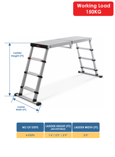 Aluminium Telescopic Work Platform Ladder 4 Steps (TWP-61209)