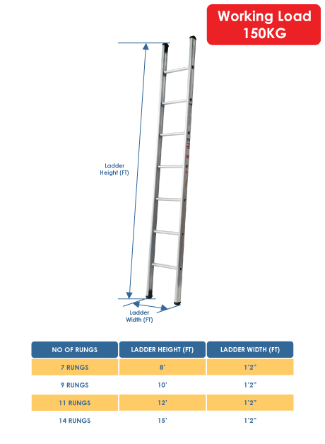 Aluminium Single Pole Ladder – 9 Rungs (P-DEL110)