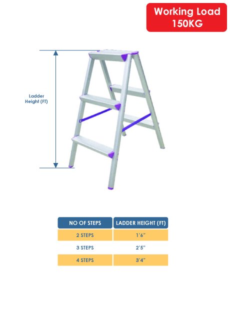 Aluminium Double Elegant Ladder – 4 Steps (DE04)