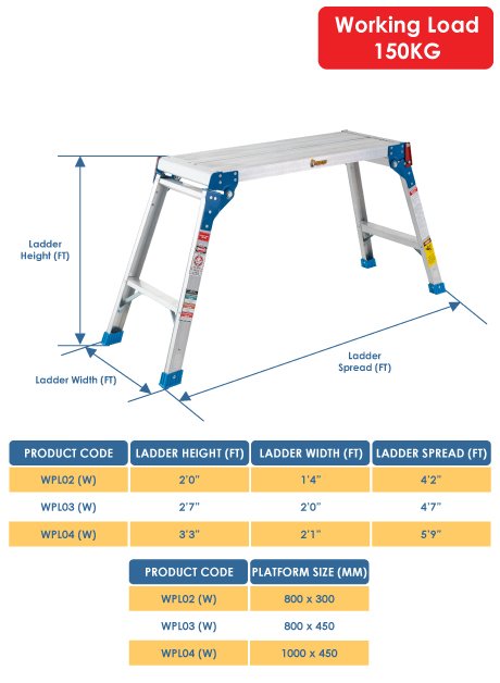 Aluminium Working Platform Ladder – 2 Steps (WPL02 (W))