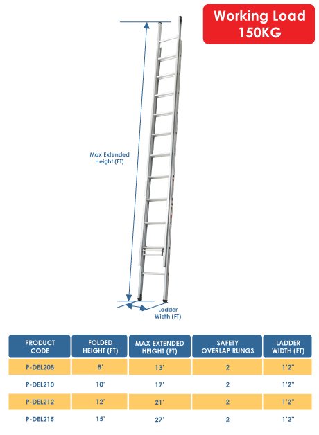 Aluminium Double Extension Ladder – 28 Rungs (P-DEL215)