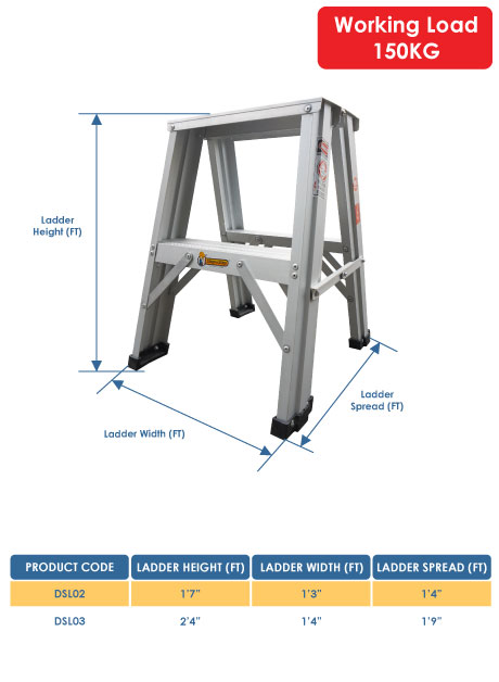 Aluminium Double Sided A Shape Step Stool Ladder 3 Steps (DSL03)
